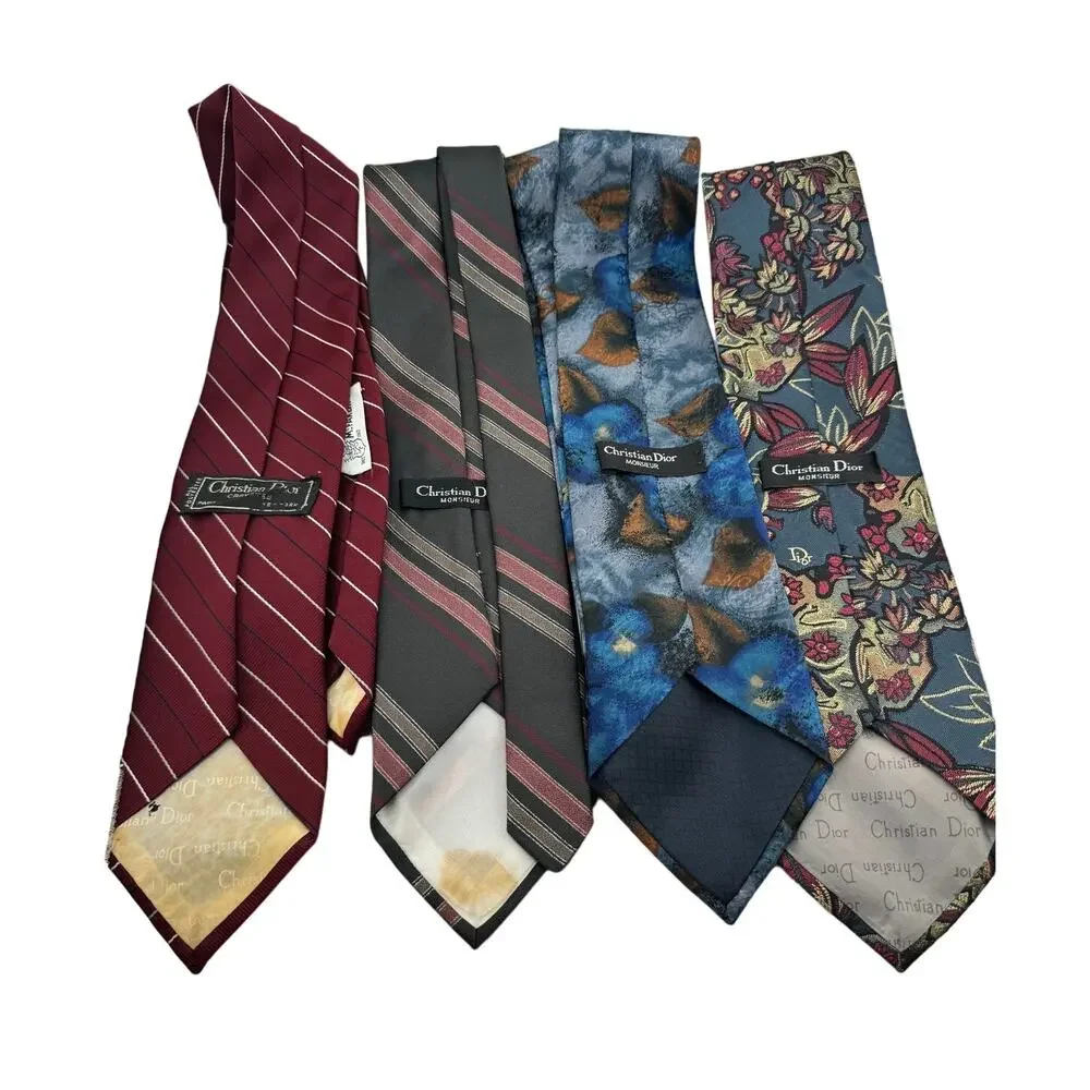 Set Of 4 Vintage Christian Dior Monsieur Mens Neck‎ Ties Striped Floral - Picture 6 of 9